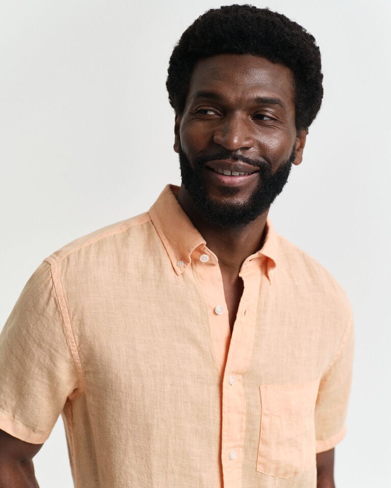 Gant Camisa Regular Fit De Manga Corta Y Lino Teñido En Prenda