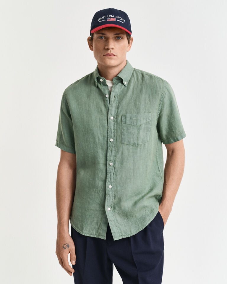 Gant Camisa Regular Fit de manga corta y lino teñido en prenda