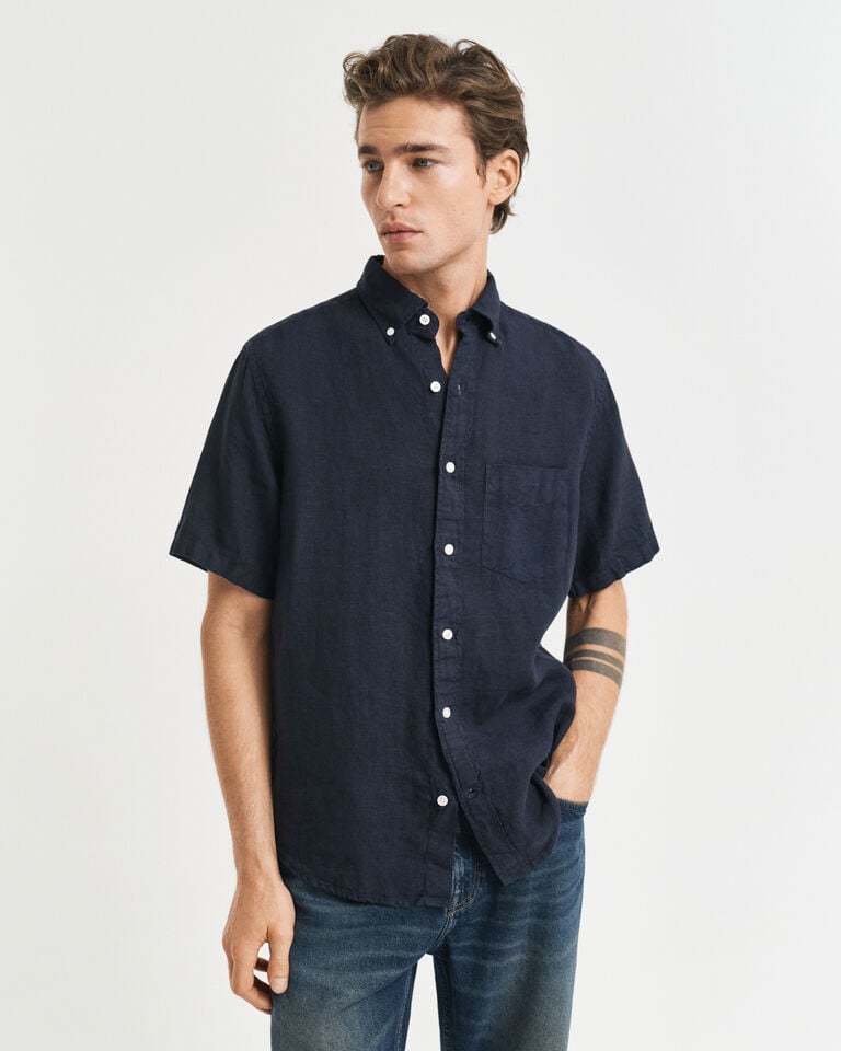 Gant Camisa Regular Fit de manga corta y lino teñido en prenda