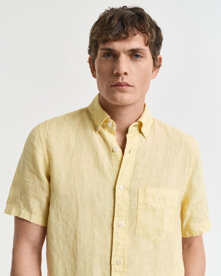 Gant Camisa Regular Fit De Manga Corta Y Lino Teñido En Prenda