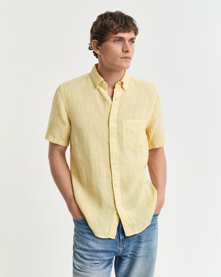 Gant Camisa Regular Fit de manga corta y lino teñido en prenda