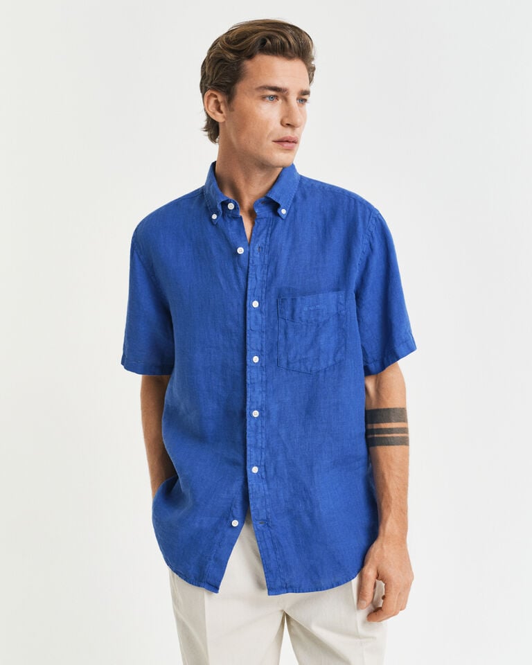 Gant Camisa Regular Fit de manga corta y lino teñido en prenda