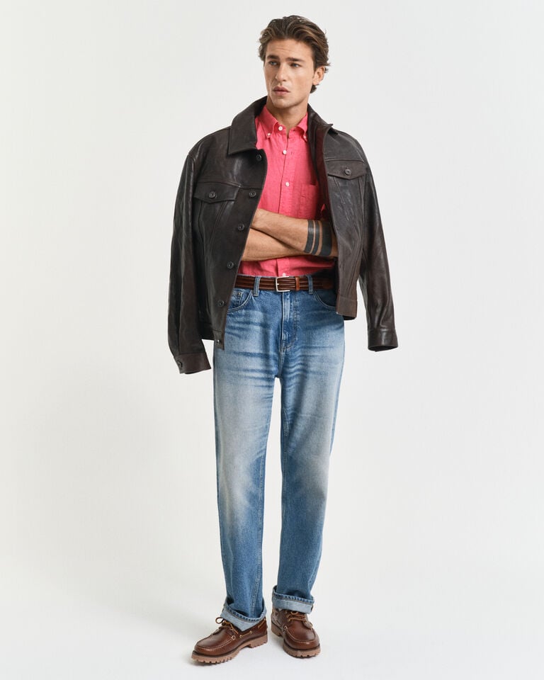 Gant Camisa Regular Fit De Manga Corta Y Lino Teñido En Prenda