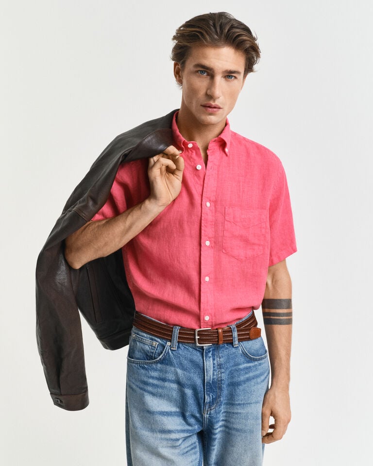 Gant Camisa Regular Fit de manga corta y lino teñido en prenda