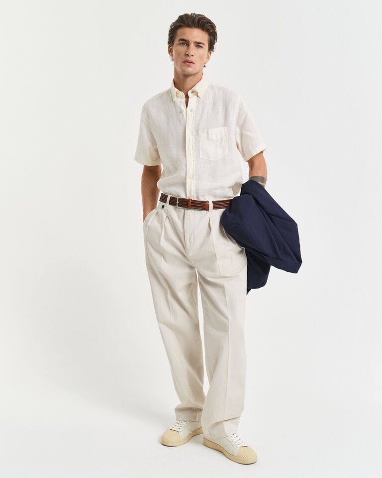 Gant Camisa Regular Fit De Manga Corta Y Lino Teñido En Prenda