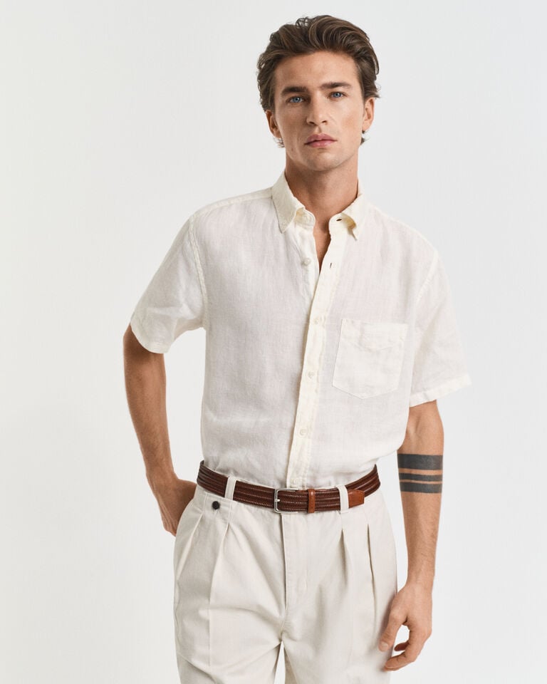 Gant Camisa Regular Fit de manga corta y lino teñido en prenda