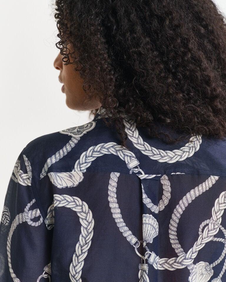 Gant Camisa Regular Fit De Seda Y Algodón Con Estampado Sailing