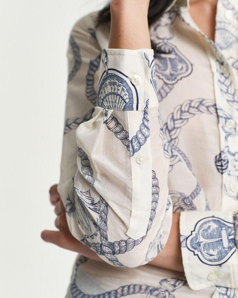 Gant Camisa Regular Fit De Seda Y Algodón Con Estampado Sailing