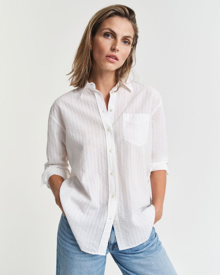 Gant Camisa Relaxed Fit de sirsaca a rayas del mismo tono