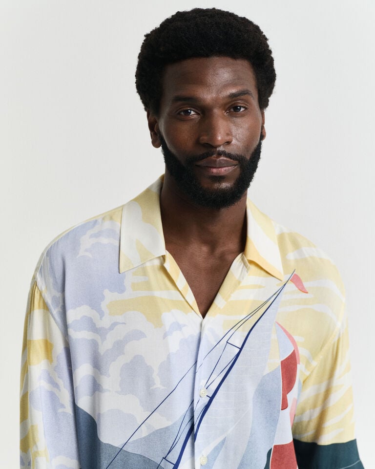 Gant Camisa Relaxed Fit Sailing Scene De Manga Corta