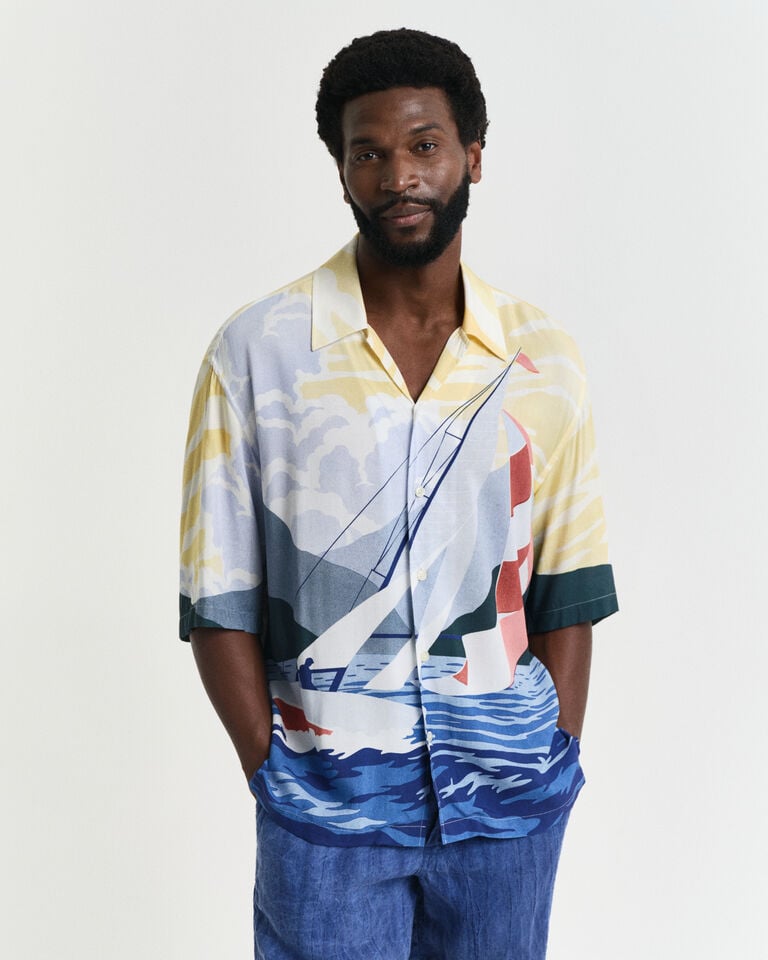 Gant Camisa Relaxed Fit Sailing Scene de manga corta