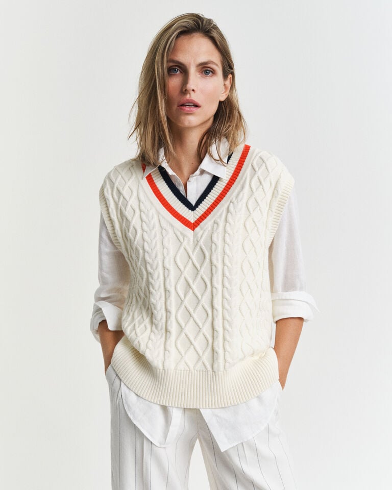 Gant Chaleco de punto de ochos con cuello de pico en contraste