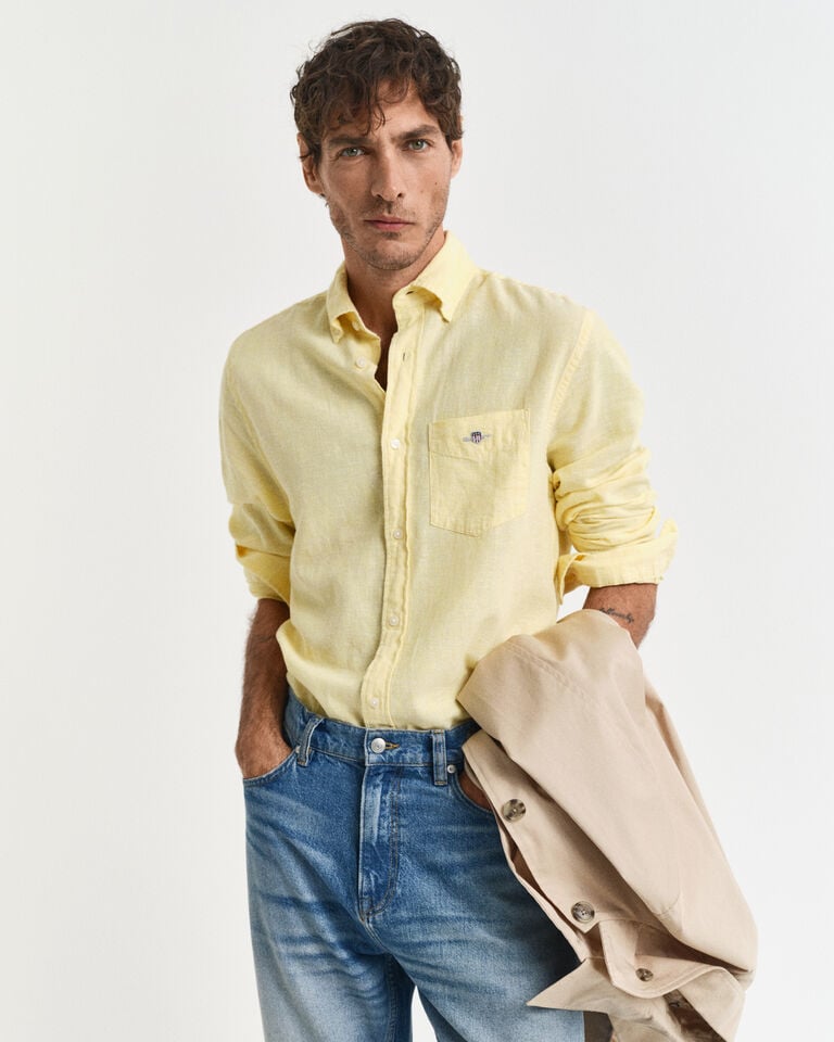 Gant Camisa Regular Fit De Algodón Y Lino