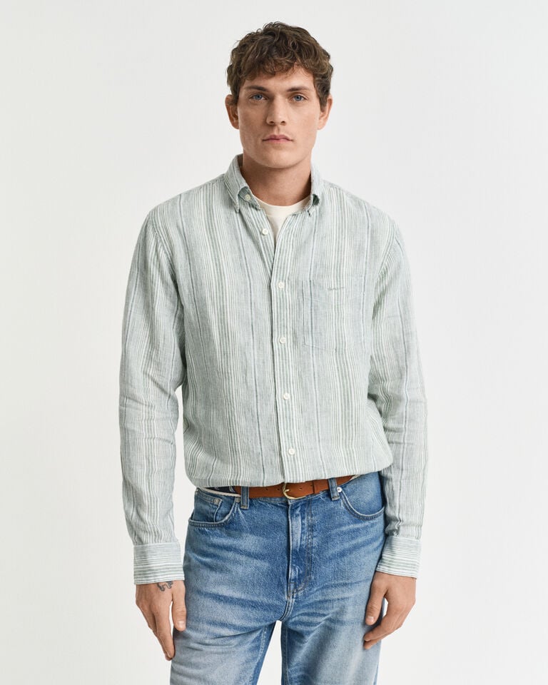 Gant Camisa Regular Fit de lino a rayas finas