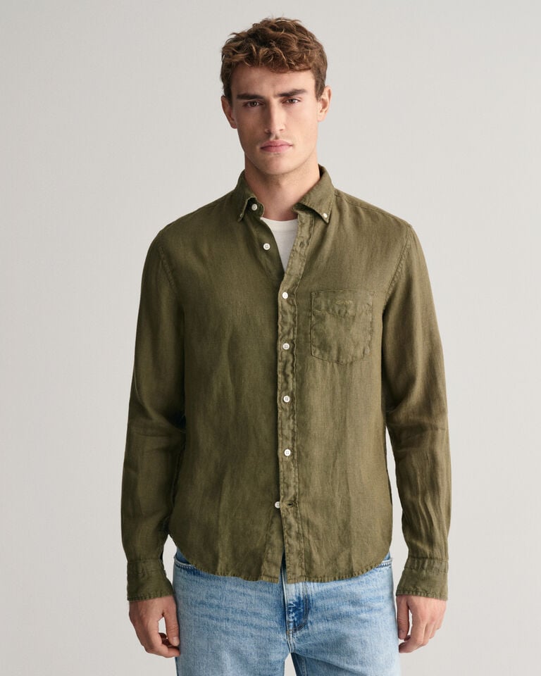 Gant Camisa Regular Fit de lino teñido en prenda