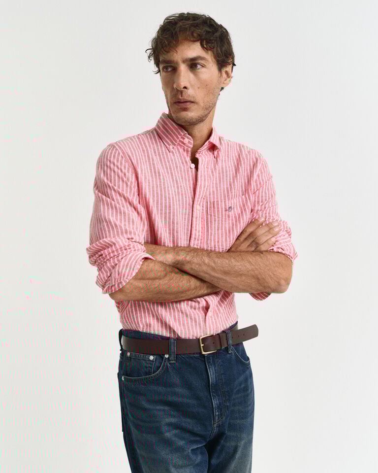 Gant Camisa Regular Fit de lino y algodón a rayas