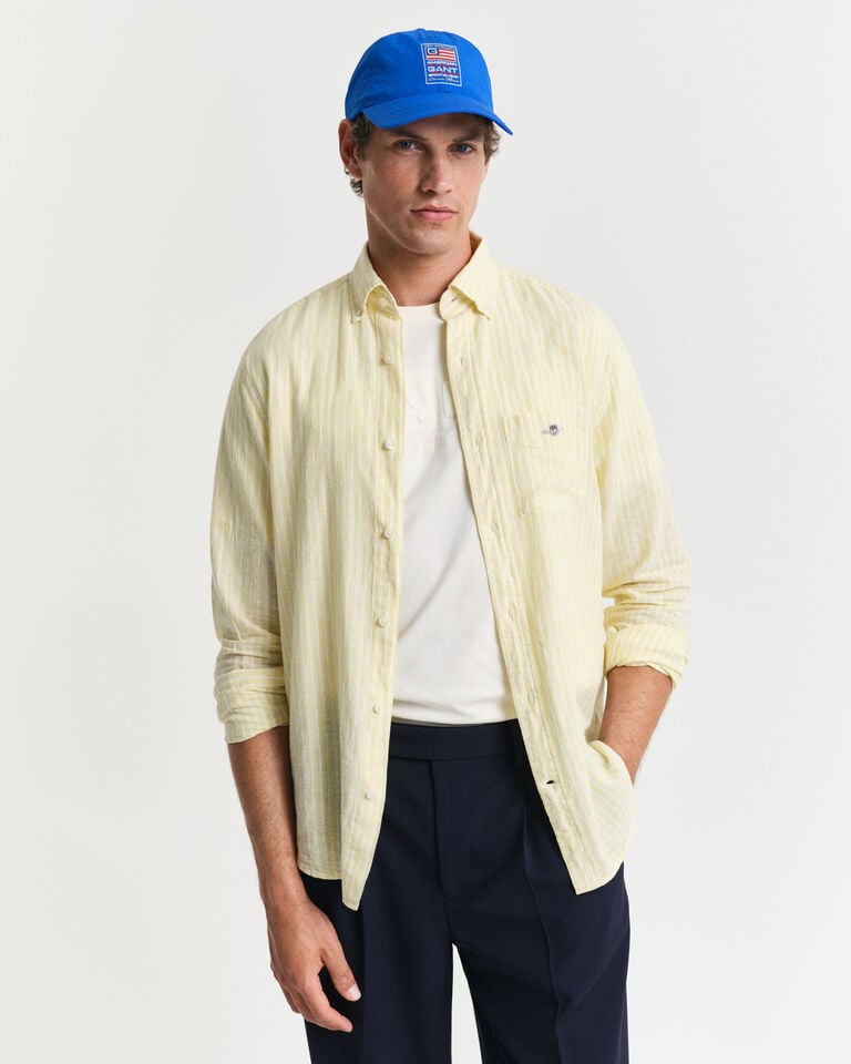 Gant Camisa Regular Fit De Lino Y Algodón A Rayas
