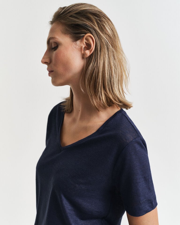 Gant Camiseta De Cuello De Pico De Lino