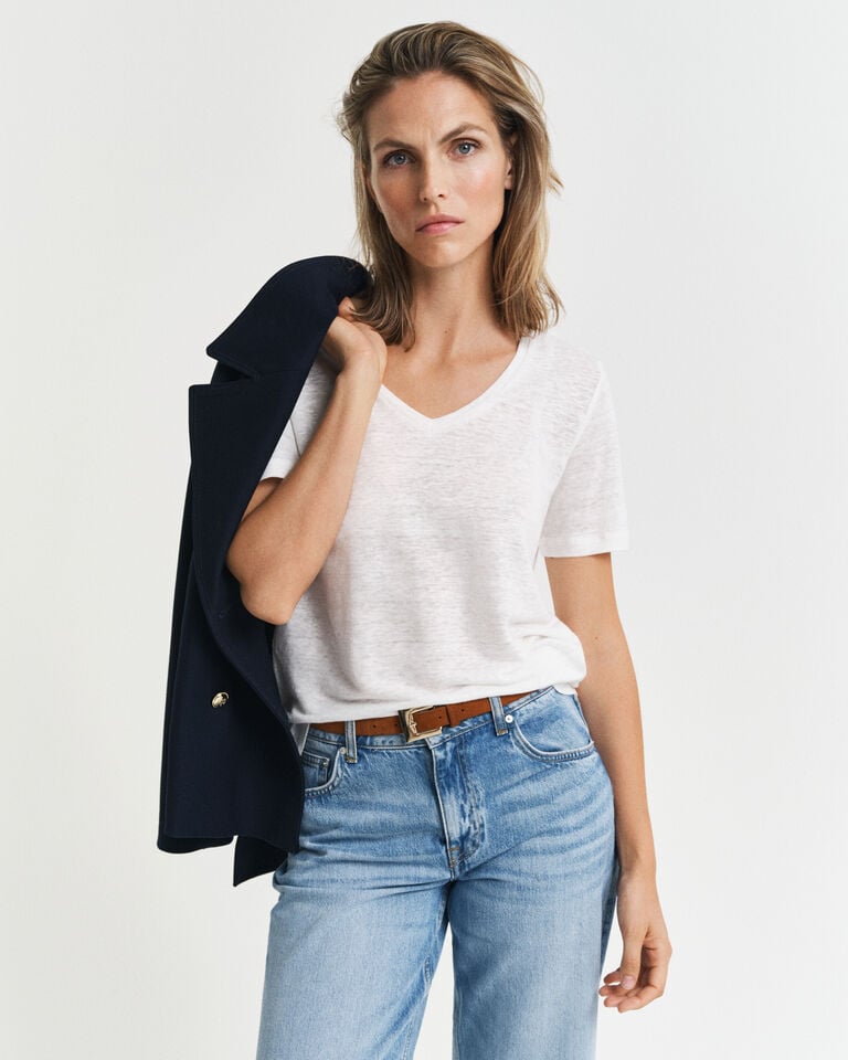 Gant Camiseta de cuello de pico de lino