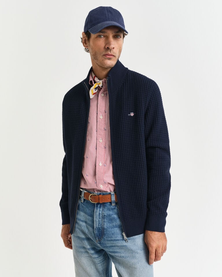 Gant Cárdigan de algodón con cremallera y textura