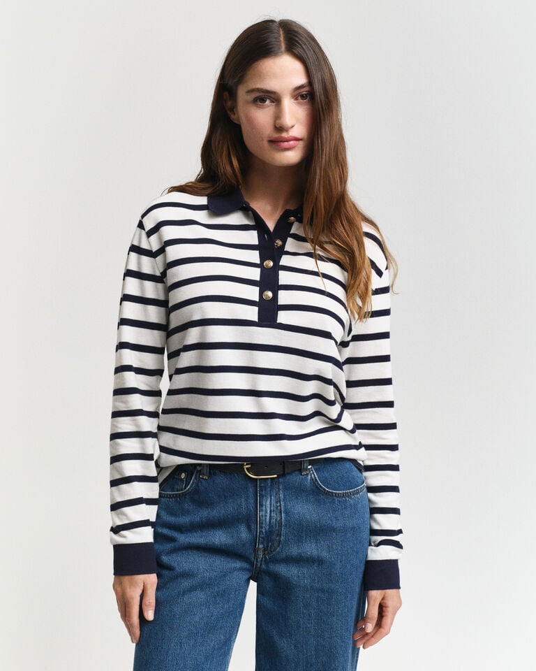 Gant Polo de piqué de manga larga con raya bretona