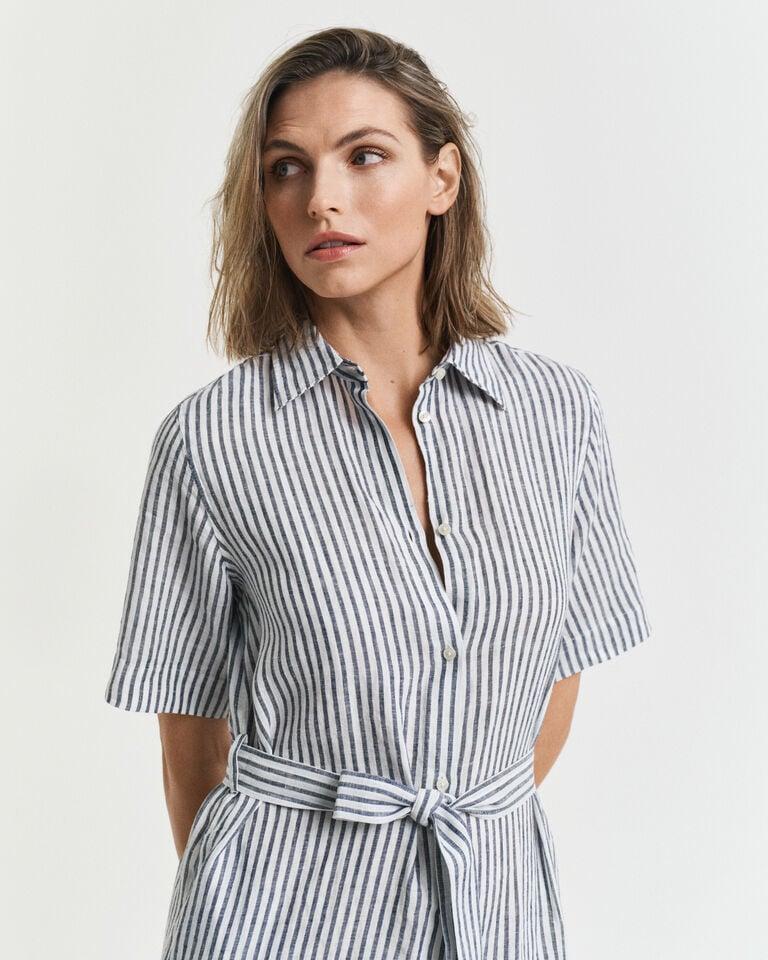 Gant Vestido Camisero De Lino A Rayas