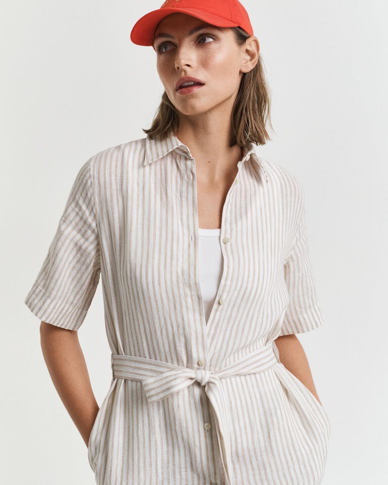 Gant Vestido Camisero De Lino A Rayas