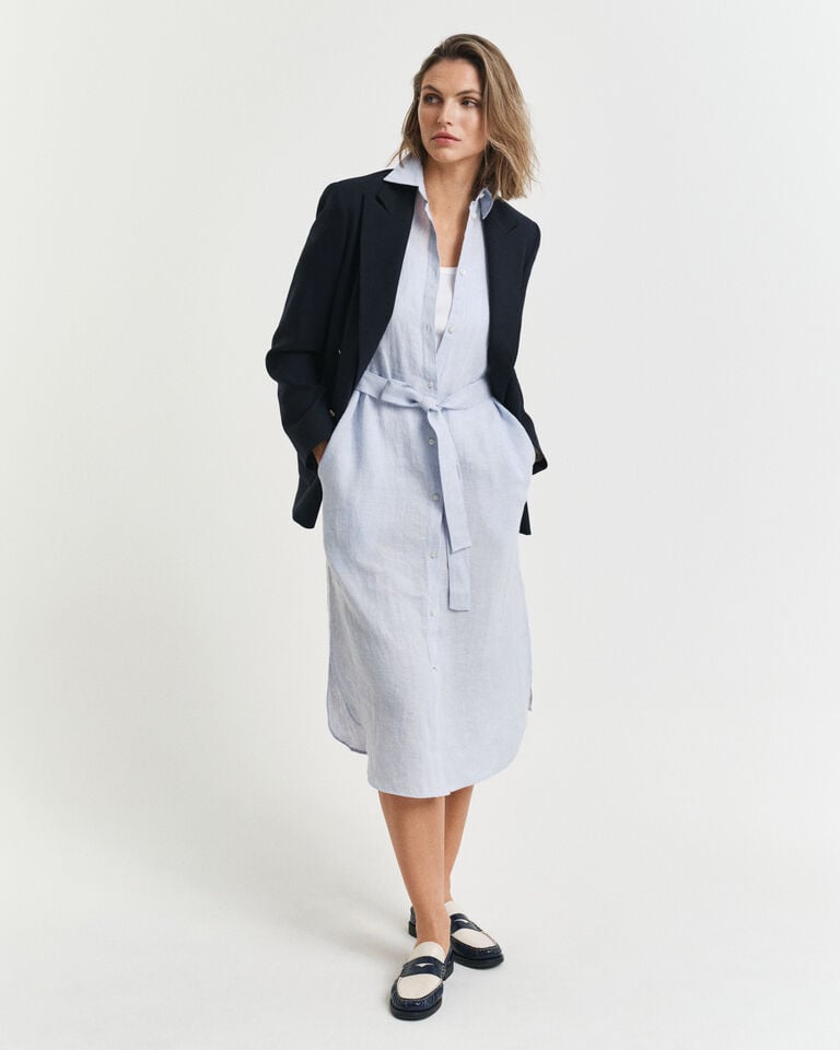 Gant Vestido Camisero De Manga Corta De Lino