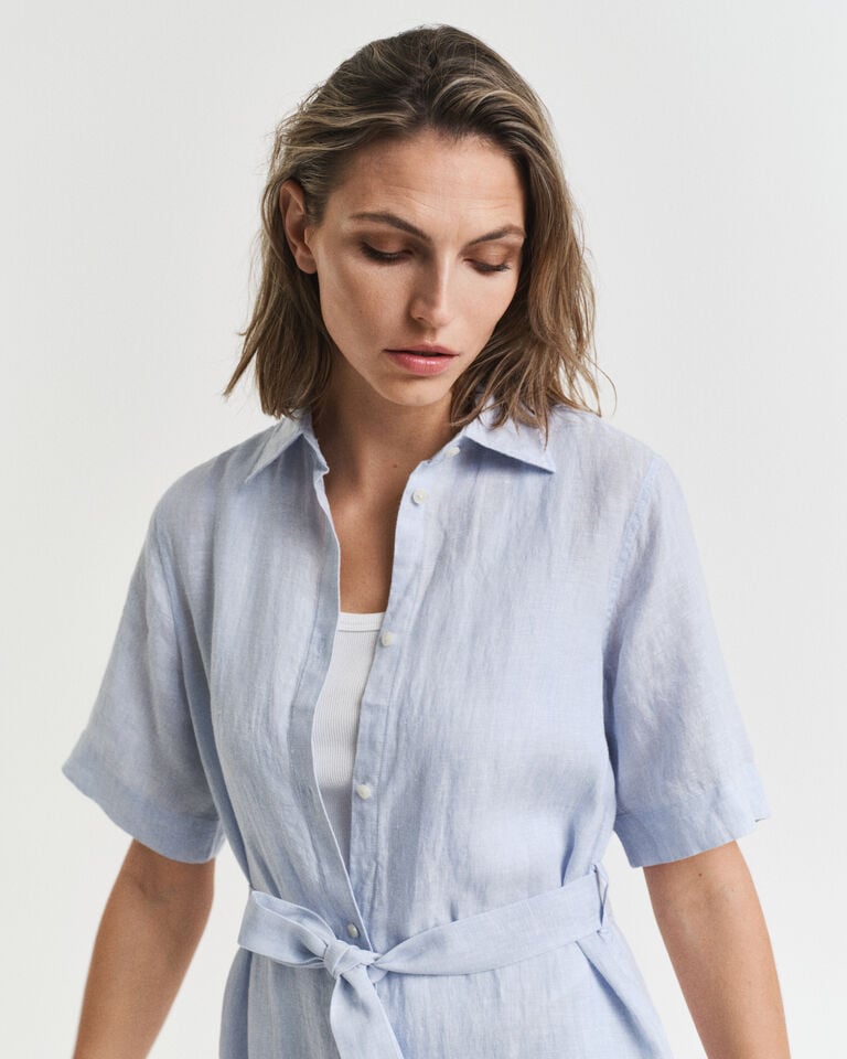 Gant Vestido Camisero De Manga Corta De Lino