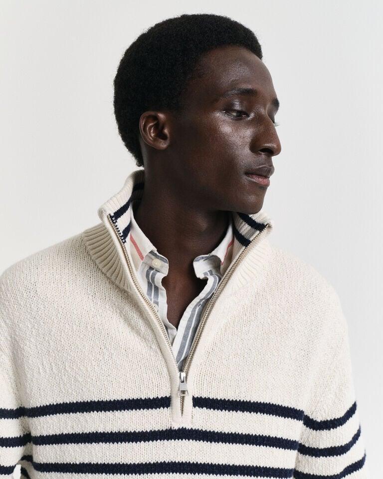 Gant Jersey De Algodón Flameado A Rayas Con Media Cremallera