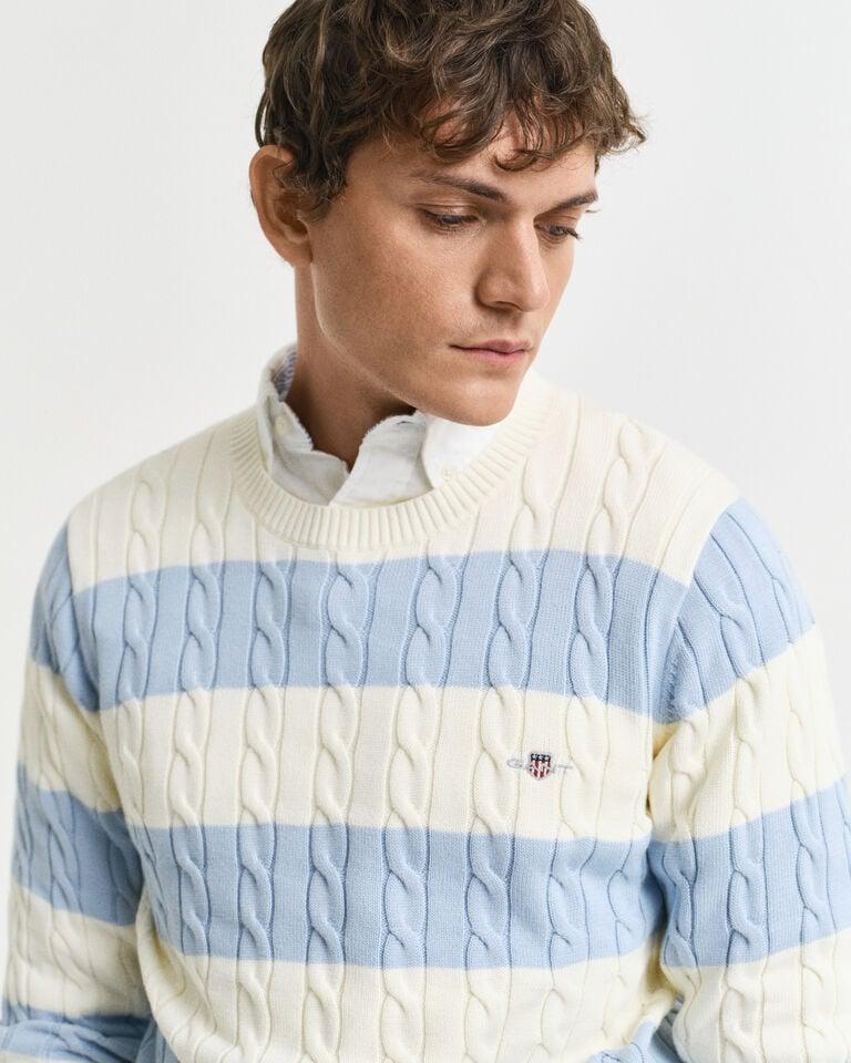 Gant Jersey De Cuello Redondo Y Punto De Ochos En Algodón De Rayas