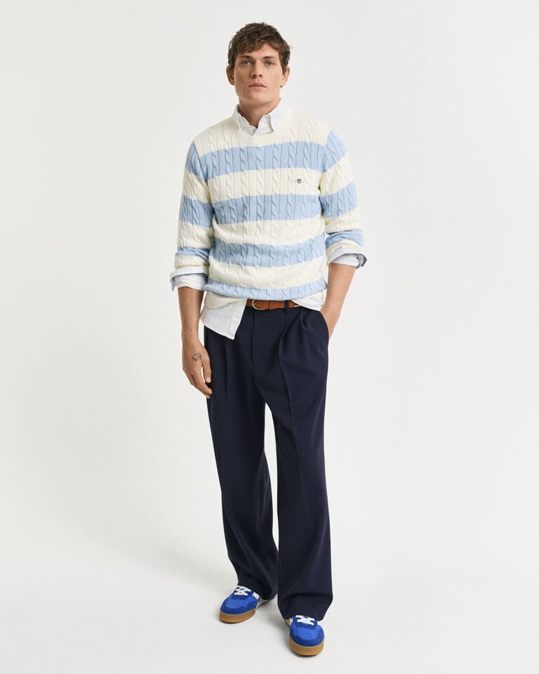 Gant Jersey De Cuello Redondo Y Punto De Ochos En Algodón De Rayas