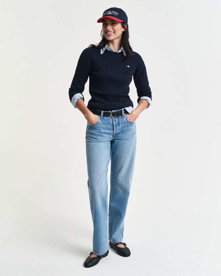 Gant Jersey De Cuello Redondo Y Punto De Ochos En Algodón Elástico