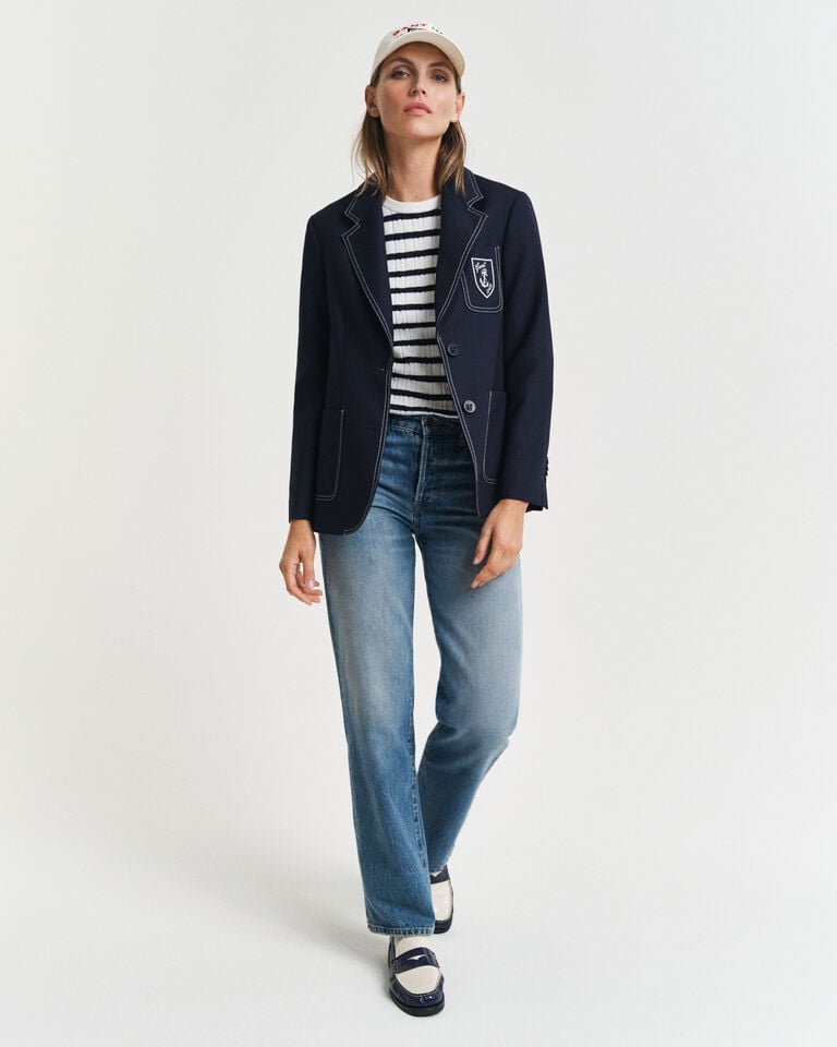 Gant Jersey De Cuello Redondo Y Punto De Ochos En Algodón Elástico A Rayas