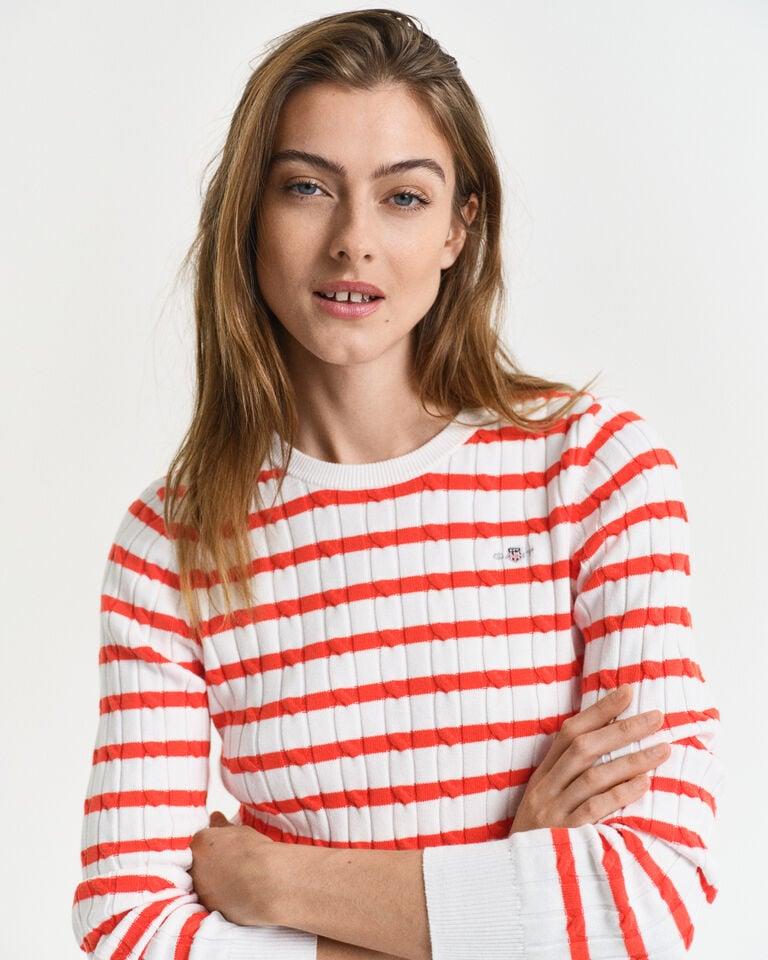 Gant Jersey De Cuello Redondo Y Punto De Ochos En Algodón Elástico A Rayas