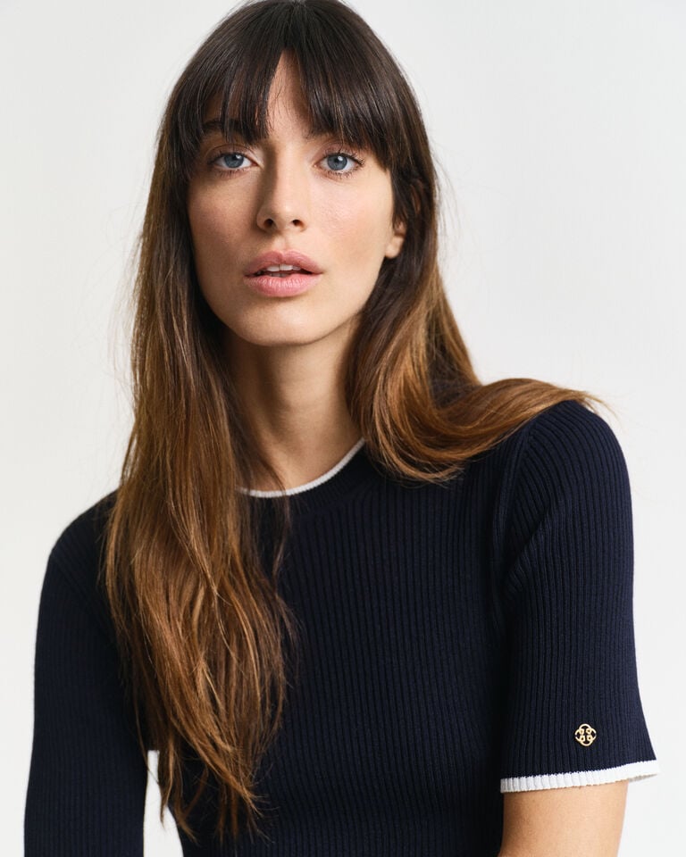 Gant Jersey De Manga Corta Y Cuello Redondo Con Canalé En Contraste