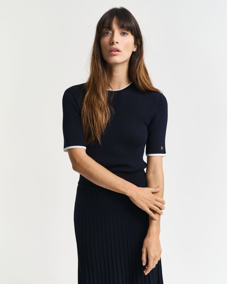 Gant Jersey de manga corta y cuello redondo con canalé en contraste