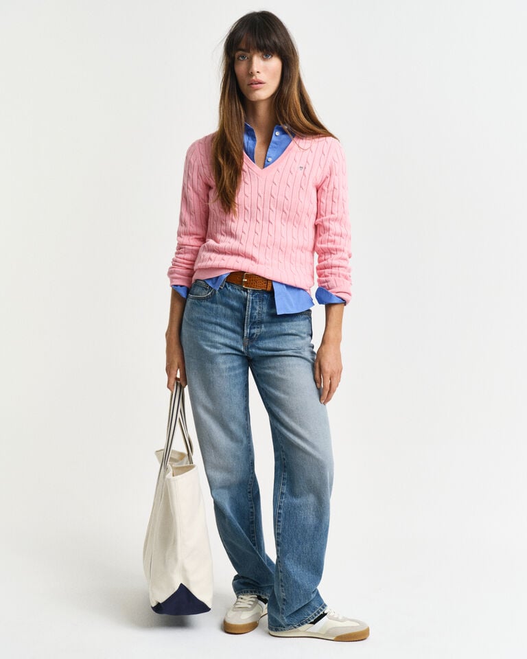 Gant Jersey De Punto De Ochos Con Cuello De Pico En Algodón Elástico