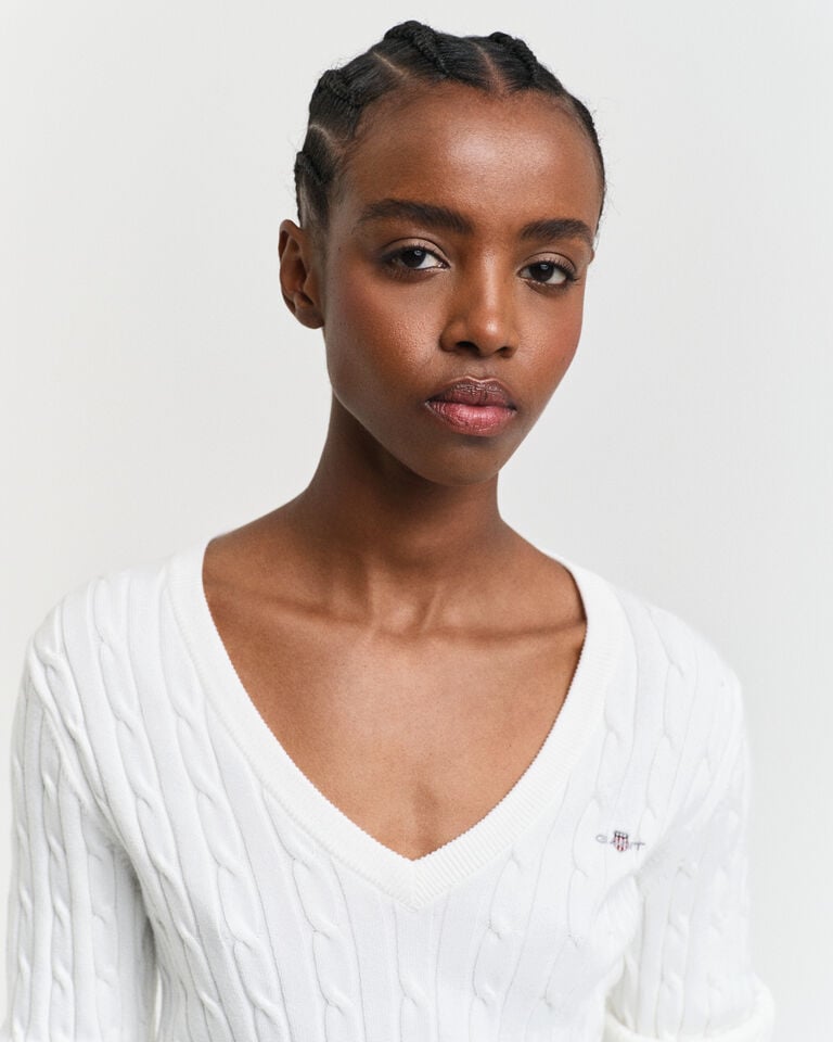 Gant Jersey De Punto De Ochos Con Cuello De Pico En Algodón Elástico