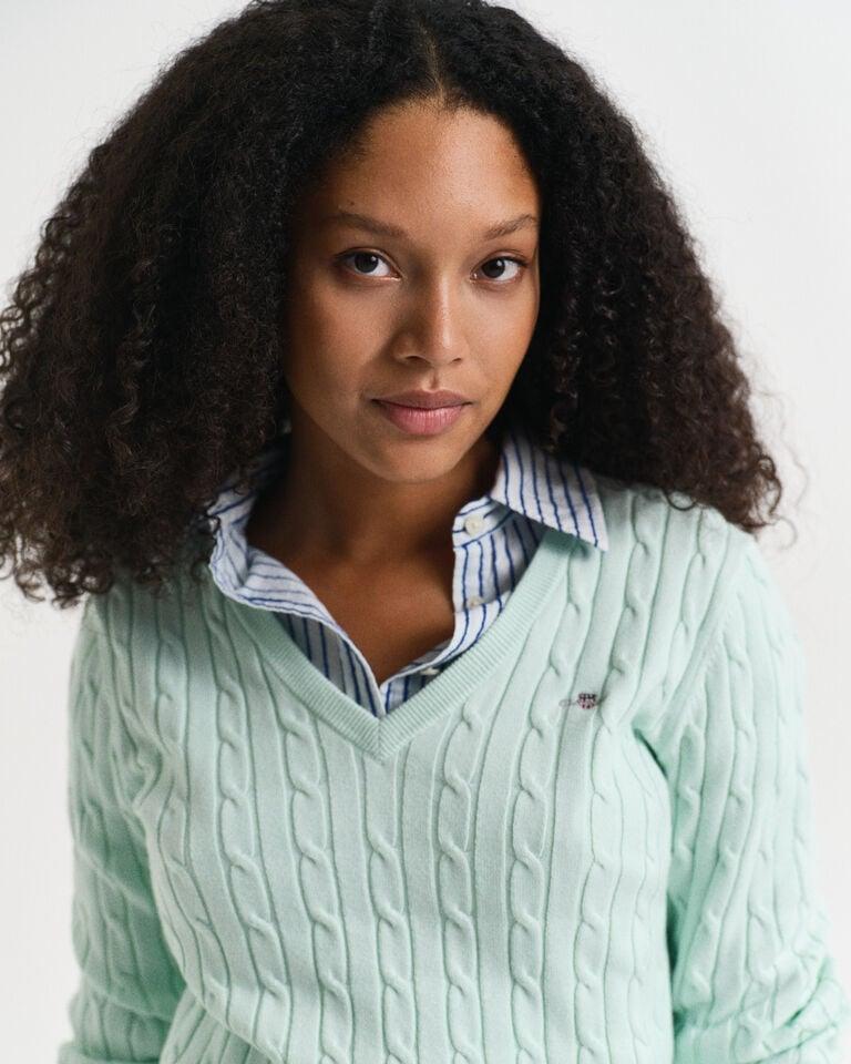 Gant Jersey De Punto De Ochos Con Cuello De Pico En Algodón Elástico