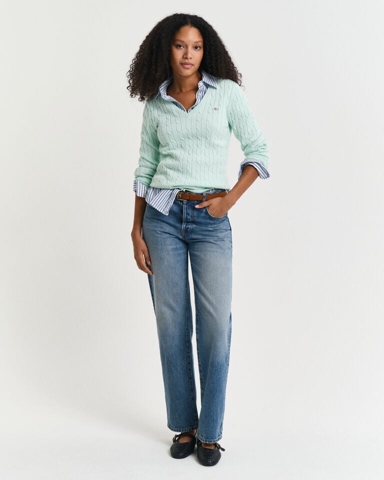 Gant Jersey De Punto De Ochos Con Cuello De Pico En Algodón Elástico