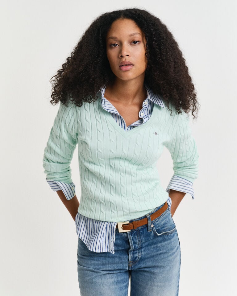 Gant Jersey de punto de ochos con cuello de pico en algodón elástico