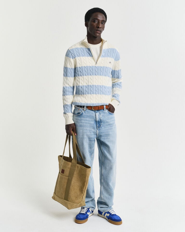 Gant Jersey De Punto De Ochos En Algodón De Rayas Con Media Cremallera