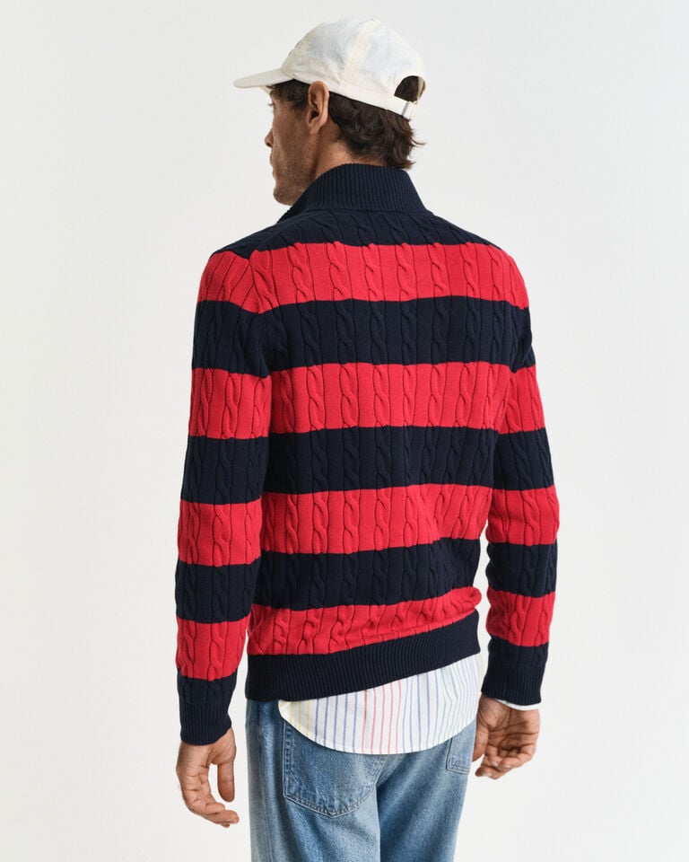 Gant Jersey De Punto De Ochos En Algodón De Rayas Con Media Cremallera