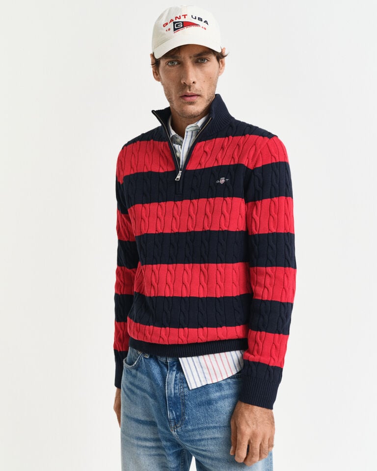 Gant Jersey De Punto De Ochos En Algodón De Rayas Con Media Cremallera