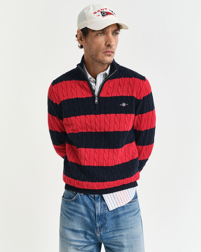 Gant Jersey de punto de ochos en algodón de rayas con media cremallera