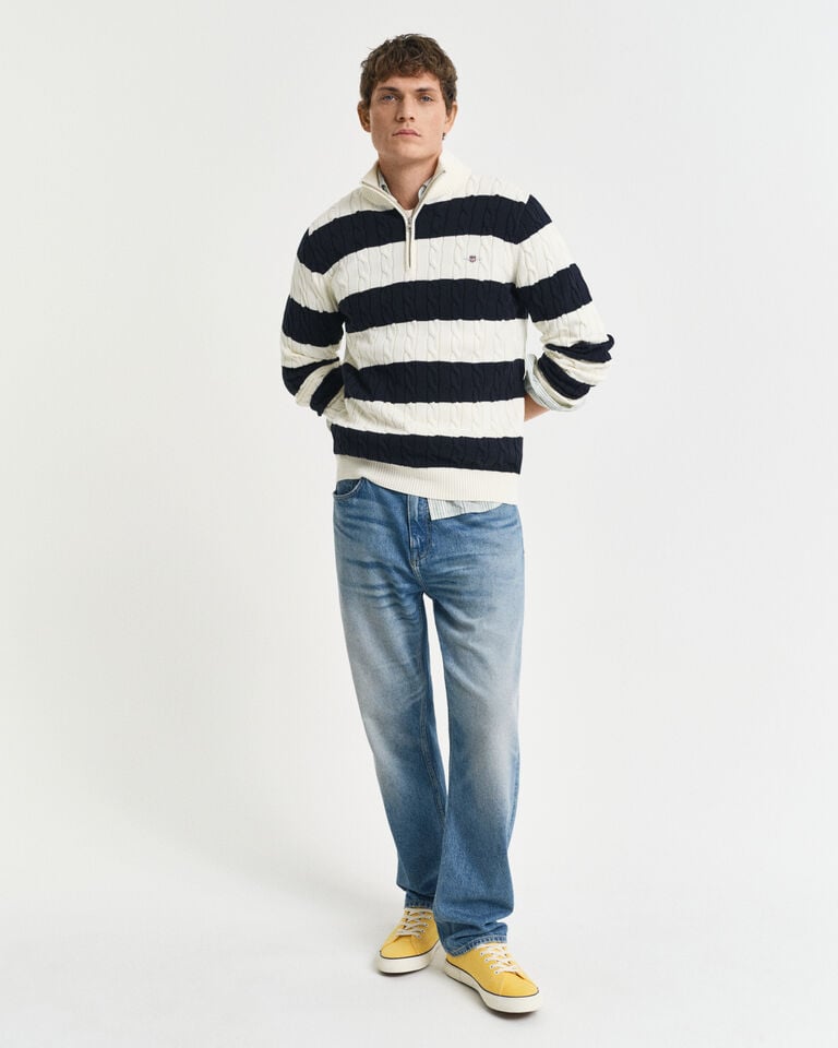 Gant Jersey De Punto De Ochos En Algodón De Rayas Con Media Cremallera