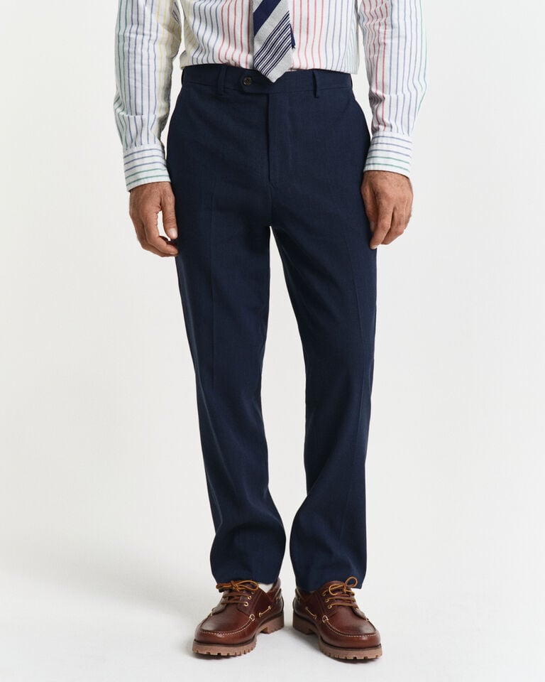 Gant Pantalones De Traje Slim Fit En Algodón Y Lino