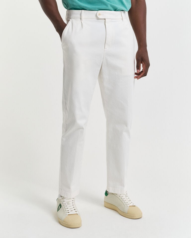 Gant Pantalones Slim Fit De Sarga De Algodón Ajustados En El Bajo