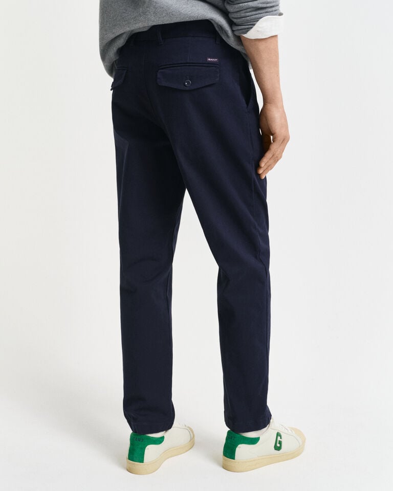 Gant Pantalones Slim Fit De Sarga De Algodón Ajustados En El Bajo